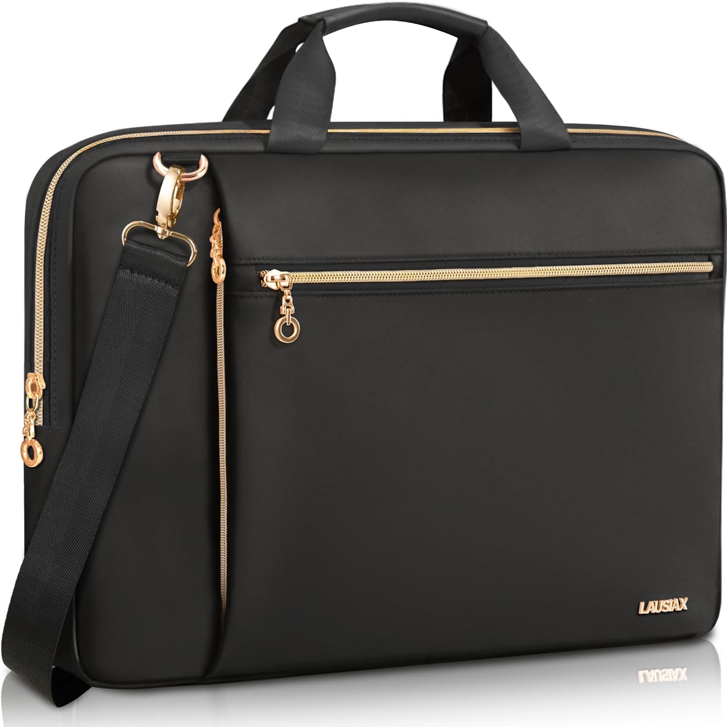 Lausiax 15.6 16 Inch Laptop Bag Case for Women Men Compatible with MacBook Pro M5/HP OmniBook Omen Envy/Dell Pro Inspiron/Lenovo Yoga IdealPad, Messenger Carrying Briefcase Computer Bag Case, Black