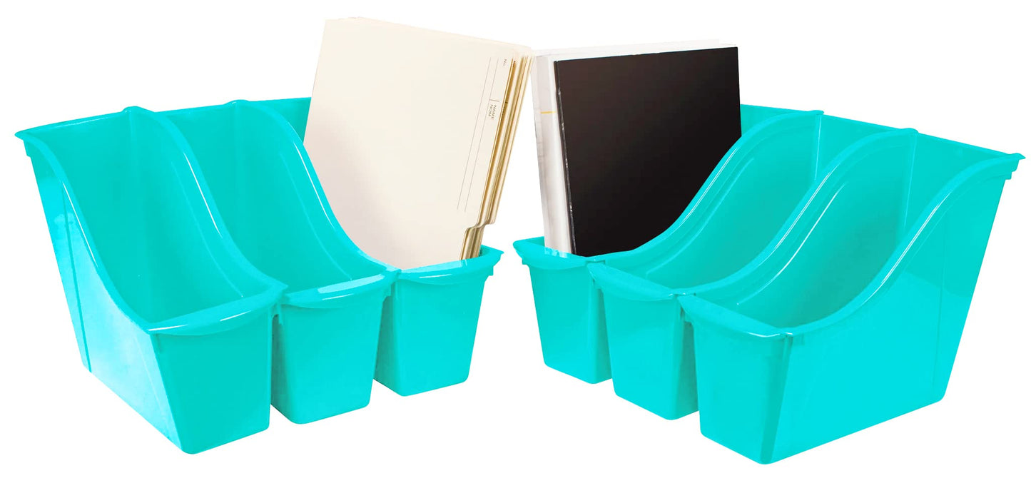 Storex Small Book Bin – Interlocking Plastic Organizer for Home, Office and Classroom, Teal, 6-Pack (71114U06C)