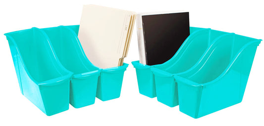 Storex Small Book Bin – Interlocking Plastic Organizer for Home, Office and Classroom, Teal, 6-Pack (71114U06C)