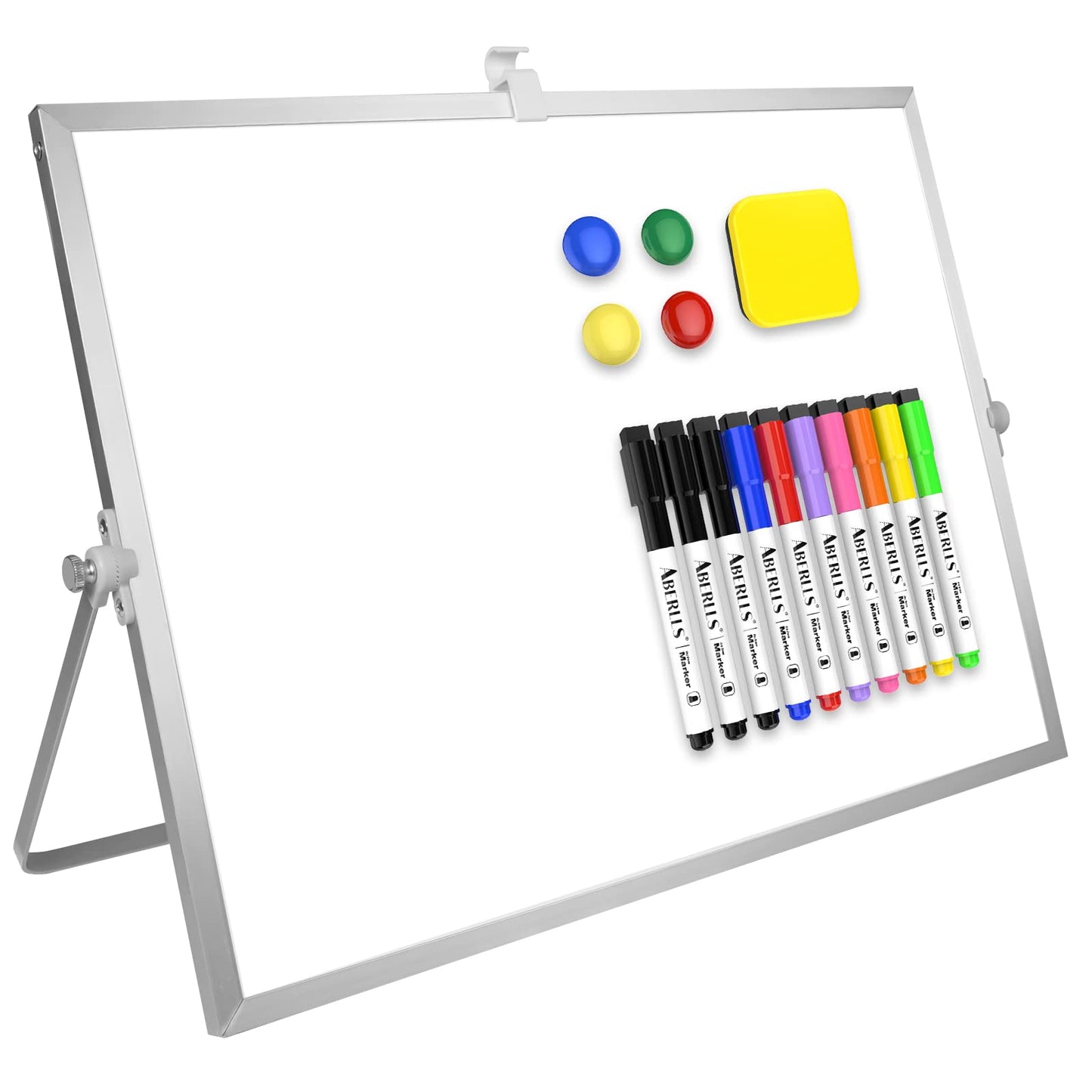 Dry Erase White Board, 16inX12in Large Magnetic Desktop Whiteboard with Stand, 10 Markers, 4 Magnets, 1 Eraser, Portable Double-Sided White Board Easel for Memo to Do List Desk Office