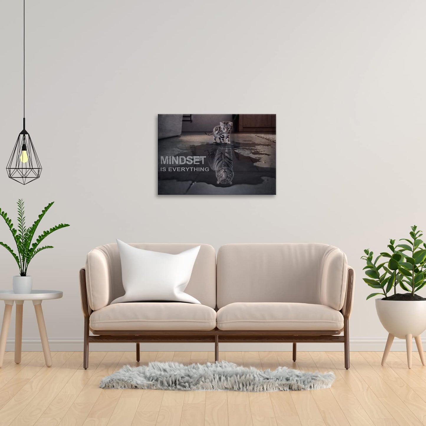 Motivational Canvas Wall Art Mindset is Everything Posters Prints Cat Big Tiger Inspirational Quote Painting for Office Bedroom Decor (12" W x 18" H)