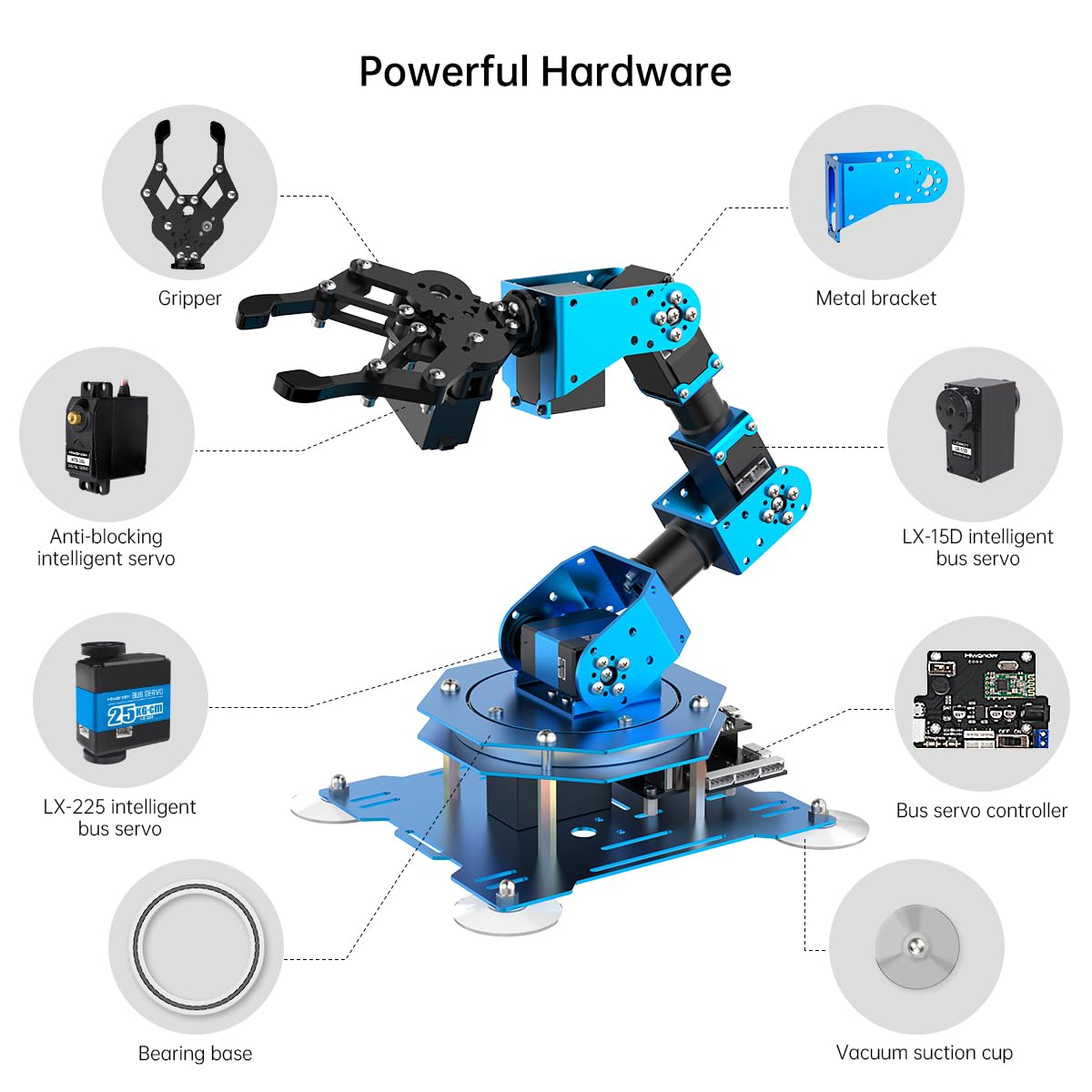LewanSoul Robotic Arm for Arduino Coding Programming 6DOF STEM Educational Building Robot Arm Kits, 6 AXIS Full Metal Robotic Arm Wireless Controller/PC/App/Mouse Control (Assembled)