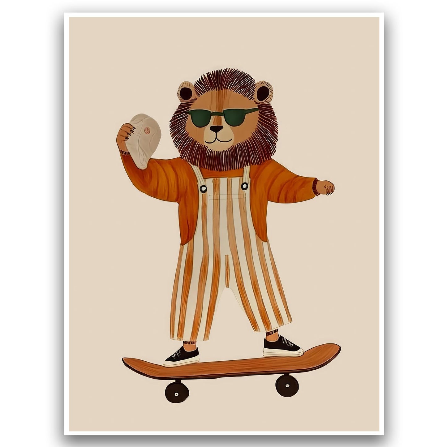 Funny Animal Picture Animal Wall Art Nursery Wall Art Kids Room Aesthetic Prints Minimalist Lion Skateboard Picture 12x16 Inch UnFramed for Living room Dorm Nursery Kids Room Baby Room & Game Den