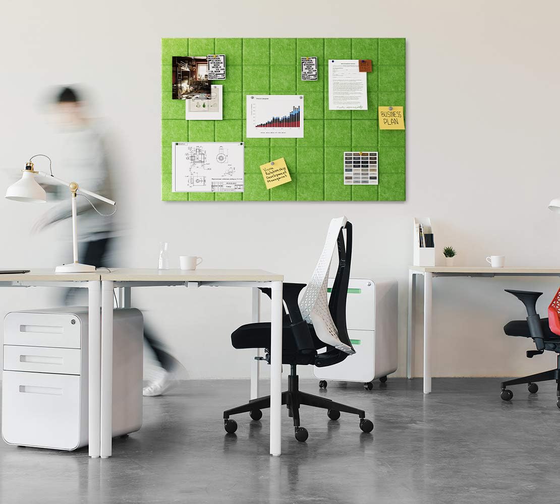 Uoisaiko Large Felt Board Tiles for Wall with 30 Push Pins, 11.8"x11.8" Pack of 6 Pin Board Notice Boards for Home Office Kitchen, Bulletin Board Wall Tiles for Photos Memos (Green, 6 Pack)