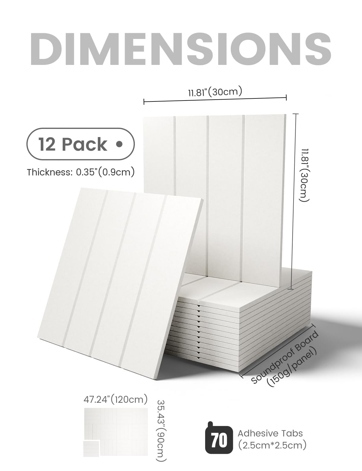 Fluxynara Felt Bulletin Board Tiles Large 48" x 36" Cork Board Alternative-12 Pack with 70 Adhesive Tabs, Thick Slat Wall Panels for Office Decor, Push Pin Board Wall Organizer Alternative-Milky White