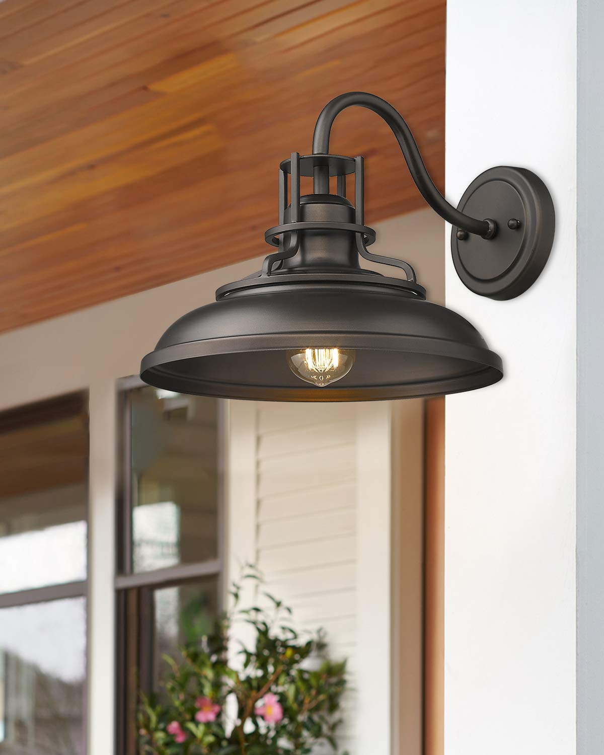 FEMILA Gooseneck Barn Light Wall Sconce, Indoor Outdoor Vintage Style, 12in, Oil Rubbed Bronze Finish