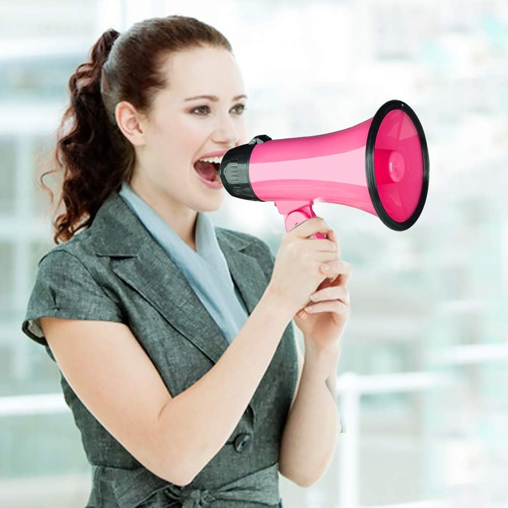 MyMealivos 20W Megaphone Bullhorn, Built in Siren & 240s Recording, 5.4"×8.6" Portable Megaphone with Volume Control Cover Up to 300 feet+ for Indoor and Outdoor Activities(Deeppink)