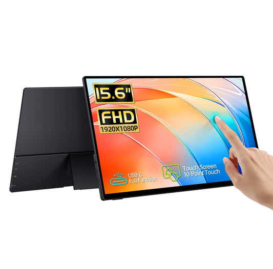 CAPERAVE 15.6'' Portable Monitor Touchscreen, FHD IPS Touch Screen with Tempered Glass, Travel Monitor with Kickstand & Speaker, HDMI USB C External Monitors for Mac Laptop Phone Computer