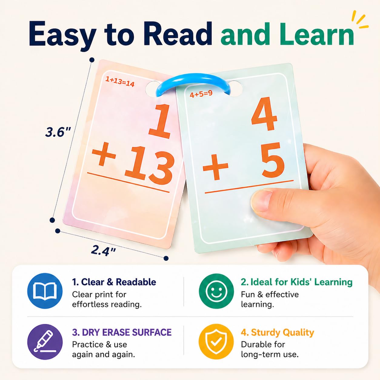 Alened Addition and Subtraction Flash Cards, Math Facts Flashcards 1-20, Math Manipulatives Games for Kindergarten, 1st, 2nd, 3rd, 4th, 5th, 6th Grade Kids Ages 4-12-56cards