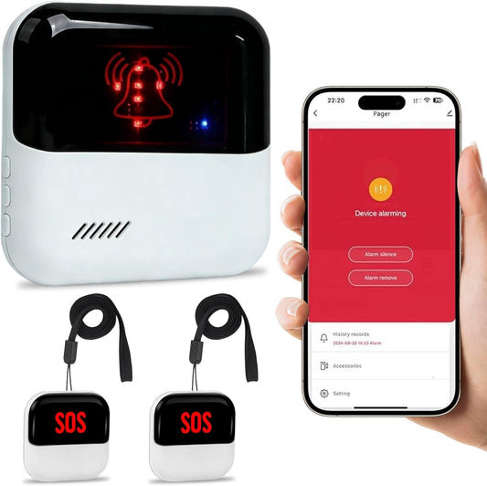 Frexiol WiFi Caregiver Pager Medical Alert Systems for Seniors No Monthly Fee App Control Alert Button for Seniors at Home,2 Call Button and 1 Receiver,for Elderly,Patients,Disabled