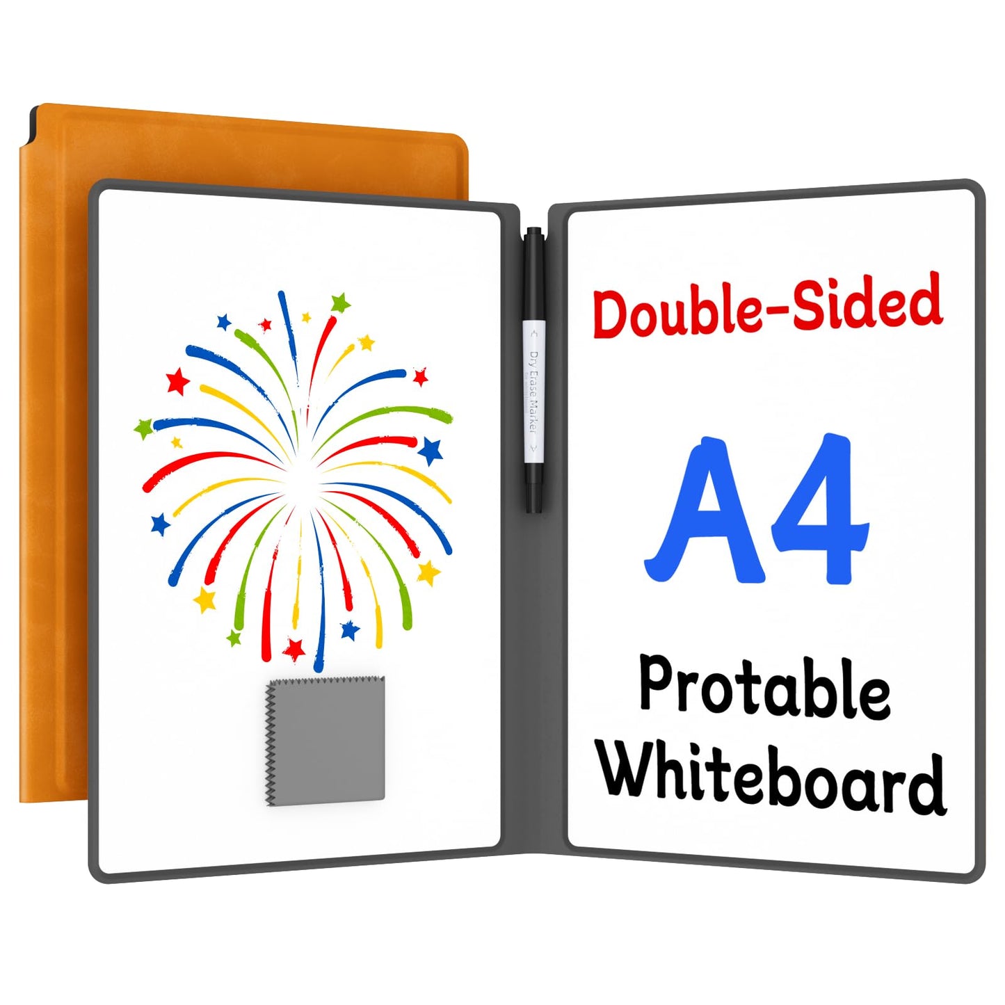 Small Dry Erase Board,12" x 9" Portable Dry Erase White Board,Double-Sided Folding Whiteboard with Pen(Orange)