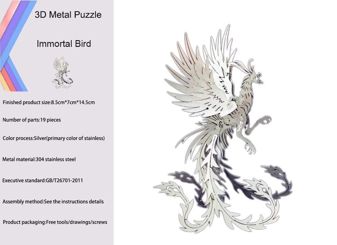 3D Metal Model Kits, Mechanical Undead Bird 3D Metal Puzzle,Steel Mythology Animal Series DIY Brain Teasers Simple 3D Puzzles Home Decor Art Craft Gifts Toys for Adult