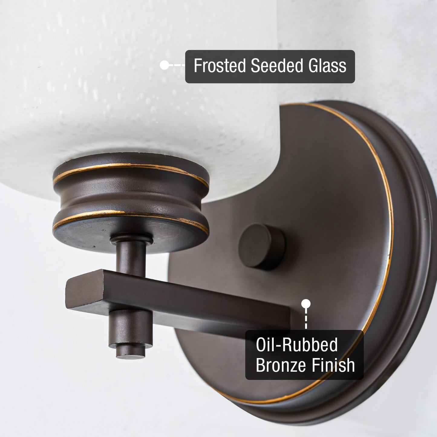 Kira Home Phoebe 8in Wall Sconce, Frosted Seeded Glass Shade, Oil-Rubbed Bronze Finish, Model RV-W1368-OB