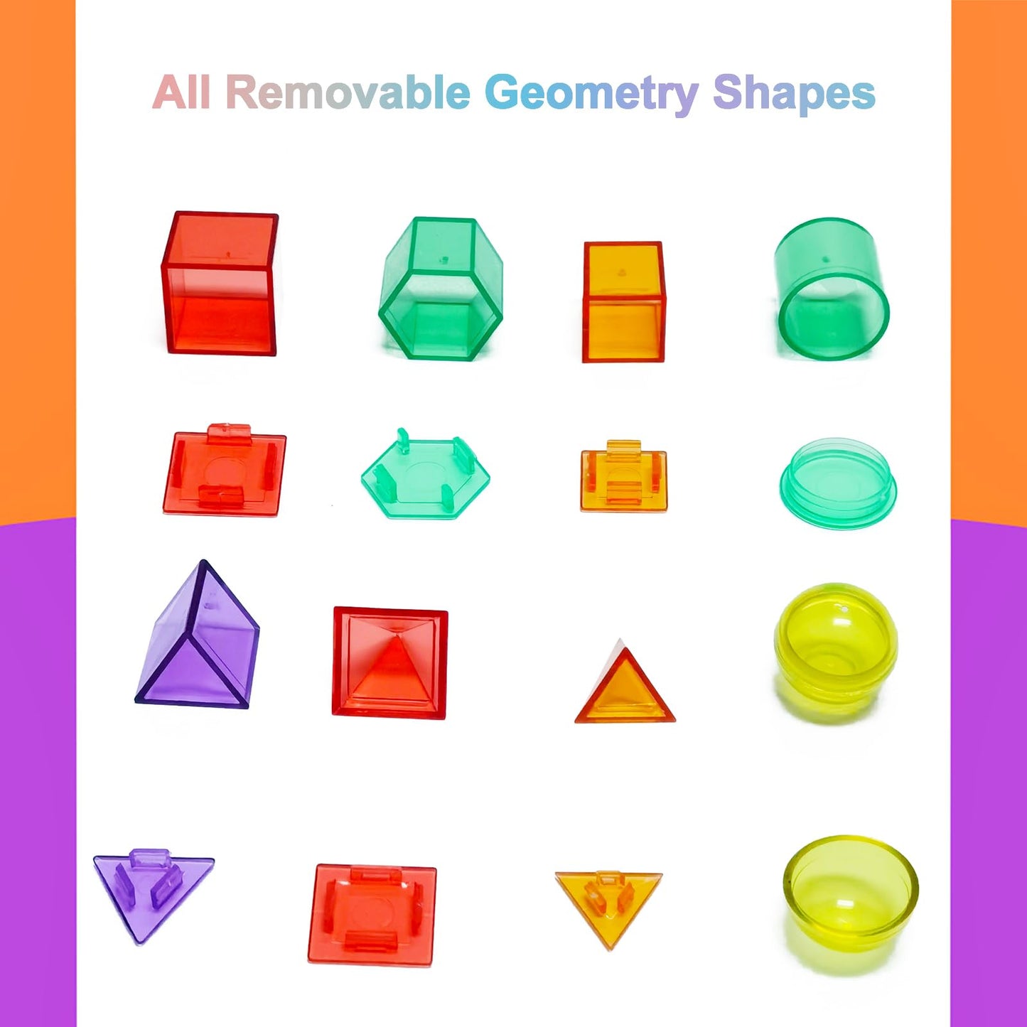 EXBEPE 3D Geometric Solids 60 Pcs for Kids Translucent Geometric Shapes for Geometry Beginnings,Light Table Manipulatives Toy Math Helper School Supplies