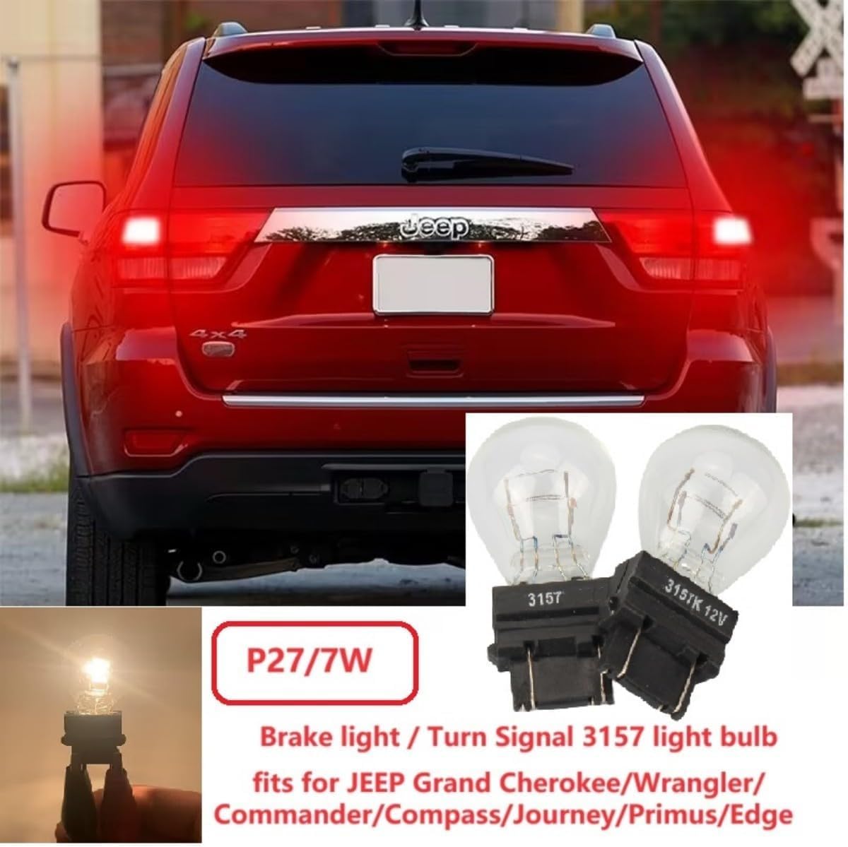 Piumeif 3157/3457 Tail/Brake Light Bulbs, 12V 27/7W, Yellow Light, Pack of 2