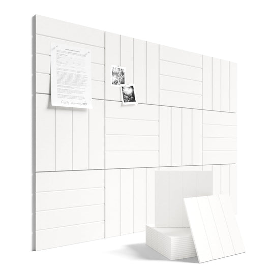 Fluxynara Felt Bulletin Board Tiles Large 48" x 36" Cork Board Alternative-12 Pack with 70 Adhesive Tabs, Thick Slat Wall Panels for Office Decor, Push Pin Board Wall Organizer Alternative-Milky White