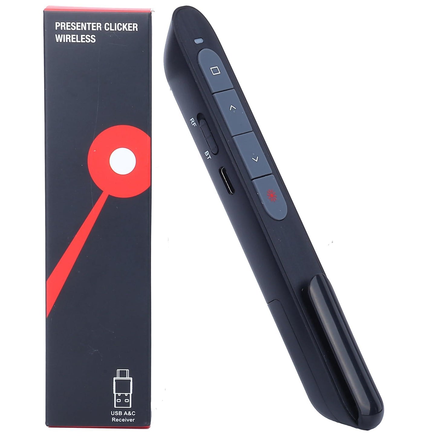 TITIANCOOL Wireless Presenter with Red Light, 2.4G USB & Bluetooth Presentation Clicker, Rechargeable via Type-C, 165ft Range, Compatible with PowerPoint/Keynote for Windows/Mac/Linux/Android (Black)