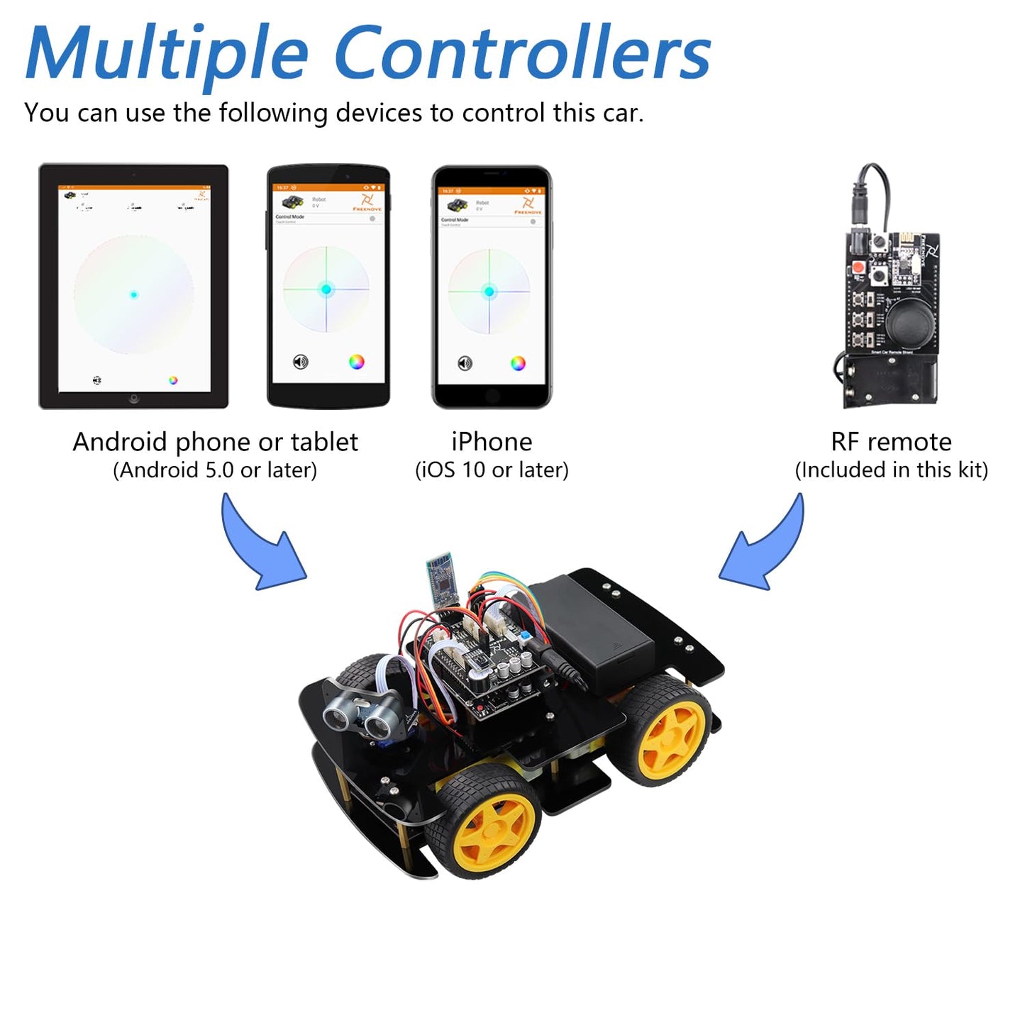 Freenove 4WD Car Kit with Remote (Compatible with Arduino IDE), Line Tracking, Obstacle Avoidance, Wireless Control App, Ultrasonic Sensor Motor Servo