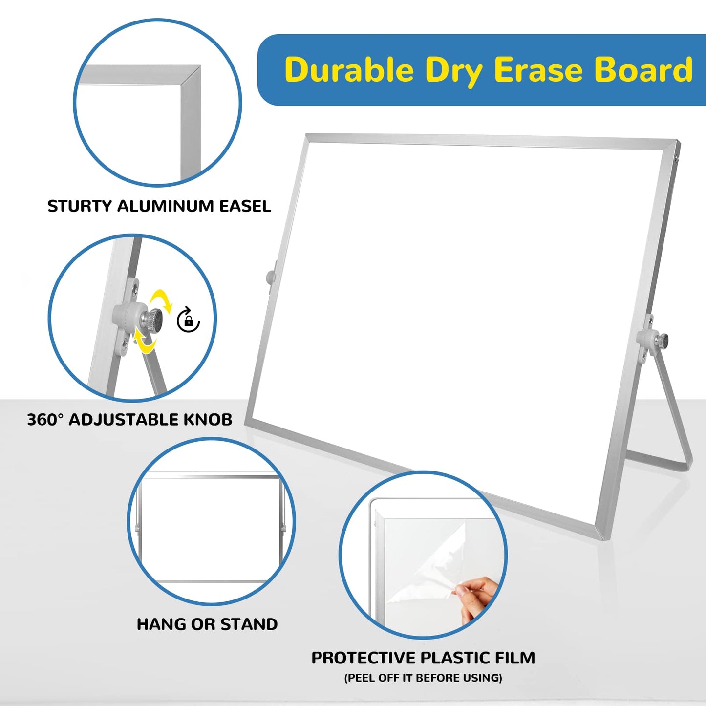 Dry Erase White Board, 16inX12in Large Magnetic Desktop Whiteboard with Stand, 10 Markers, 4 Magnets, 1 Eraser, Portable Double-Sided White Board Easel for Memo to Do List Desk Office