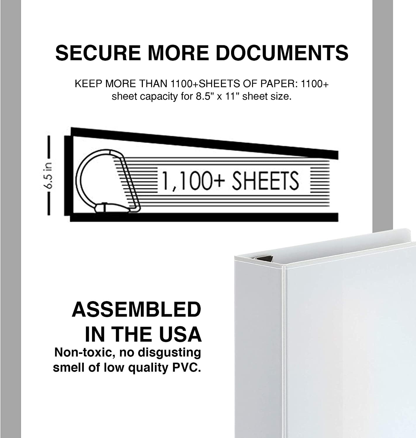 3 Ring Binders, 6 Inch D Ring Heavy Duty Large Binder with Pockets for 8.5" x 11" Sheet Size, Durable Non-Stick Customizable Clear View Cover (White)