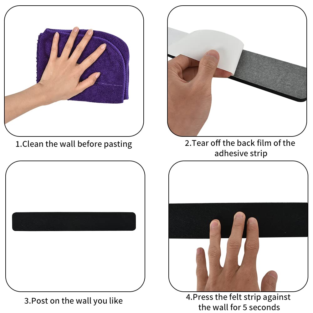 Vuzvuv 8 pcs Bulletin Board Bar Strips with 50 Pushpins & 10 Wooden Clip pins，Self Adhesive Cork Board for Wall，Felt Pin Board for School，Office Decor(Colour)