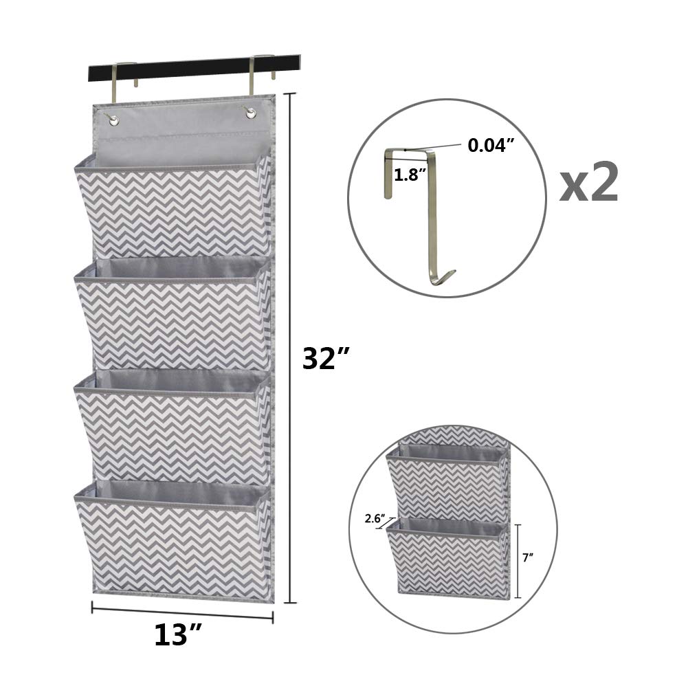 Eamay Wall Mount/Over Door File Hanging Storage Organizer - 4 Large Document Organizer Holder for School, Classroom, Home or Office Use, Wave Pattern