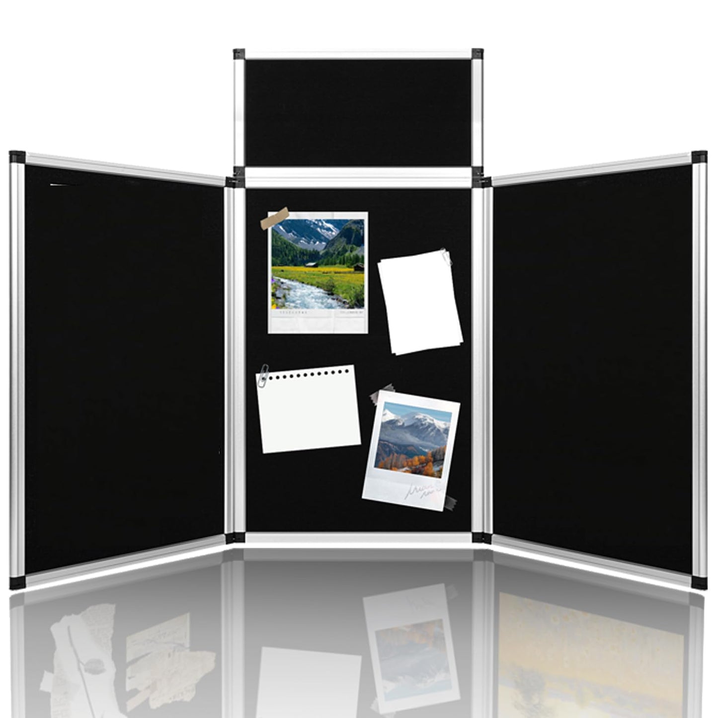 Nisorpa 3+1 Panel Folding Trade Show Presentation Board 70.8“ x 35.4” Trifold Desktop Display Board with Carry Bag Large Metal Frame Tabletop Display 4 Panels-Black