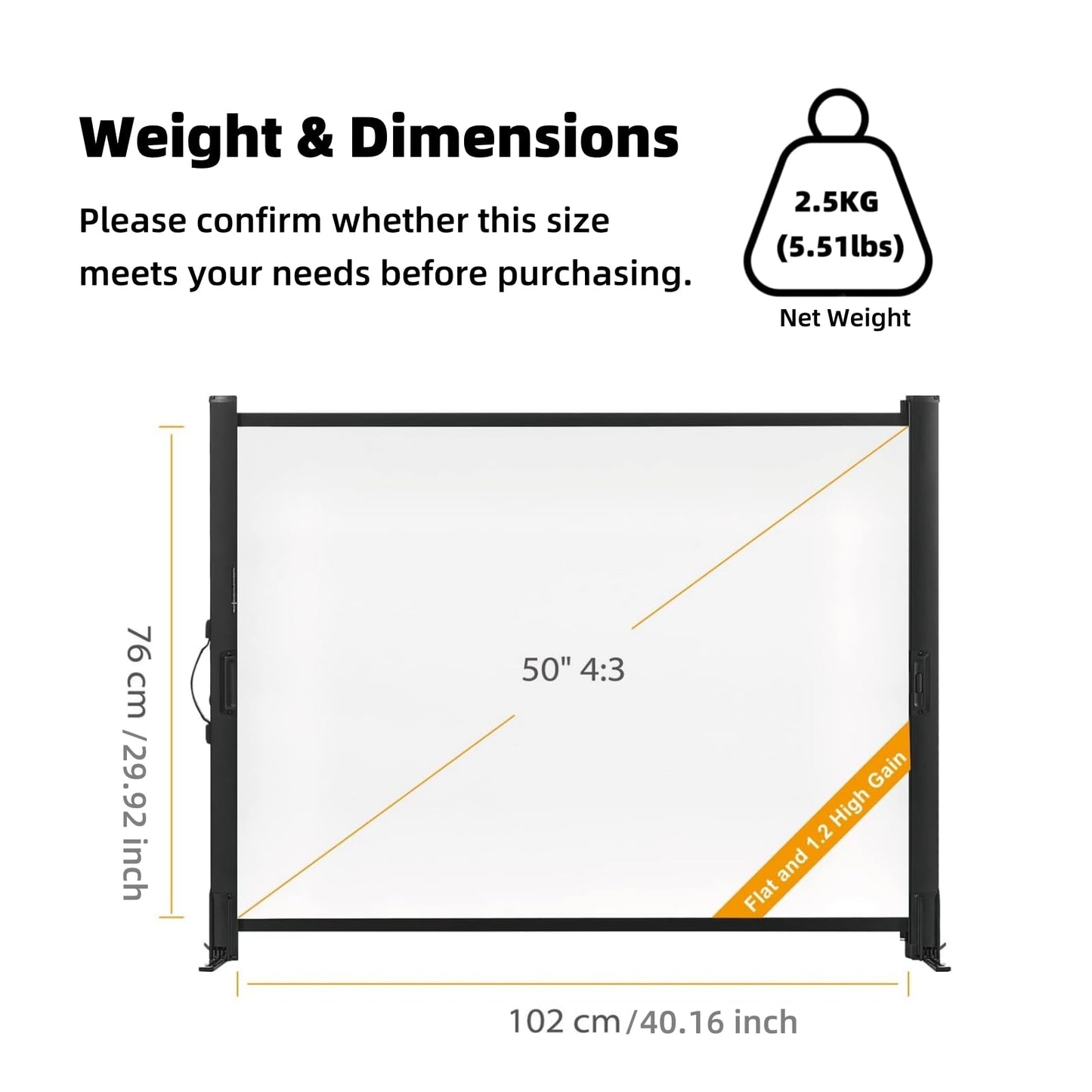 Portable Projector Screen with Stand, 50 Inch 4:3, Outdoor Projector Screen, Lightweight and Retractable, 1.2 High Gain Wrinkle-Free Video Projection Screens, for Home Cinema, Meeting Presentation.