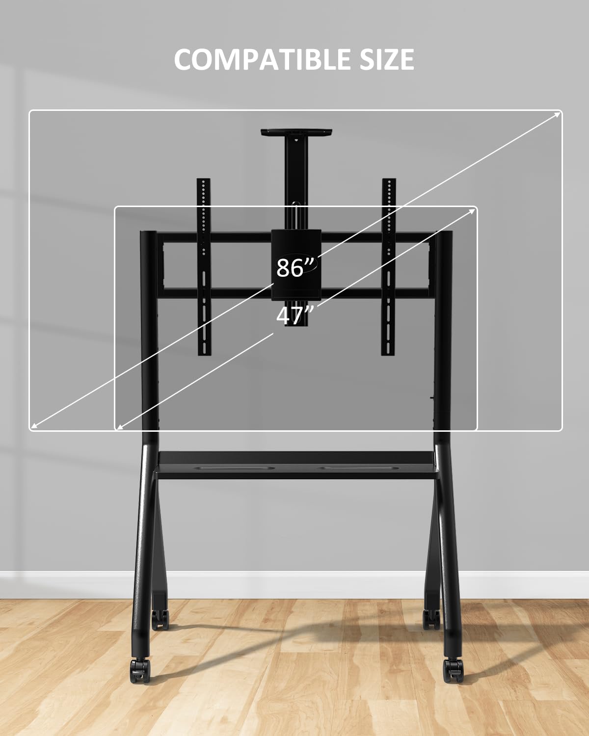 Dornium Smart Board Stand for 55-87 Inch Interactive Whiteboards, Adjustable Rolling TV Stand with 360°Swivel Lockable Wheels, Suitable for Offices, Classrooms, Home and Other Workspaces