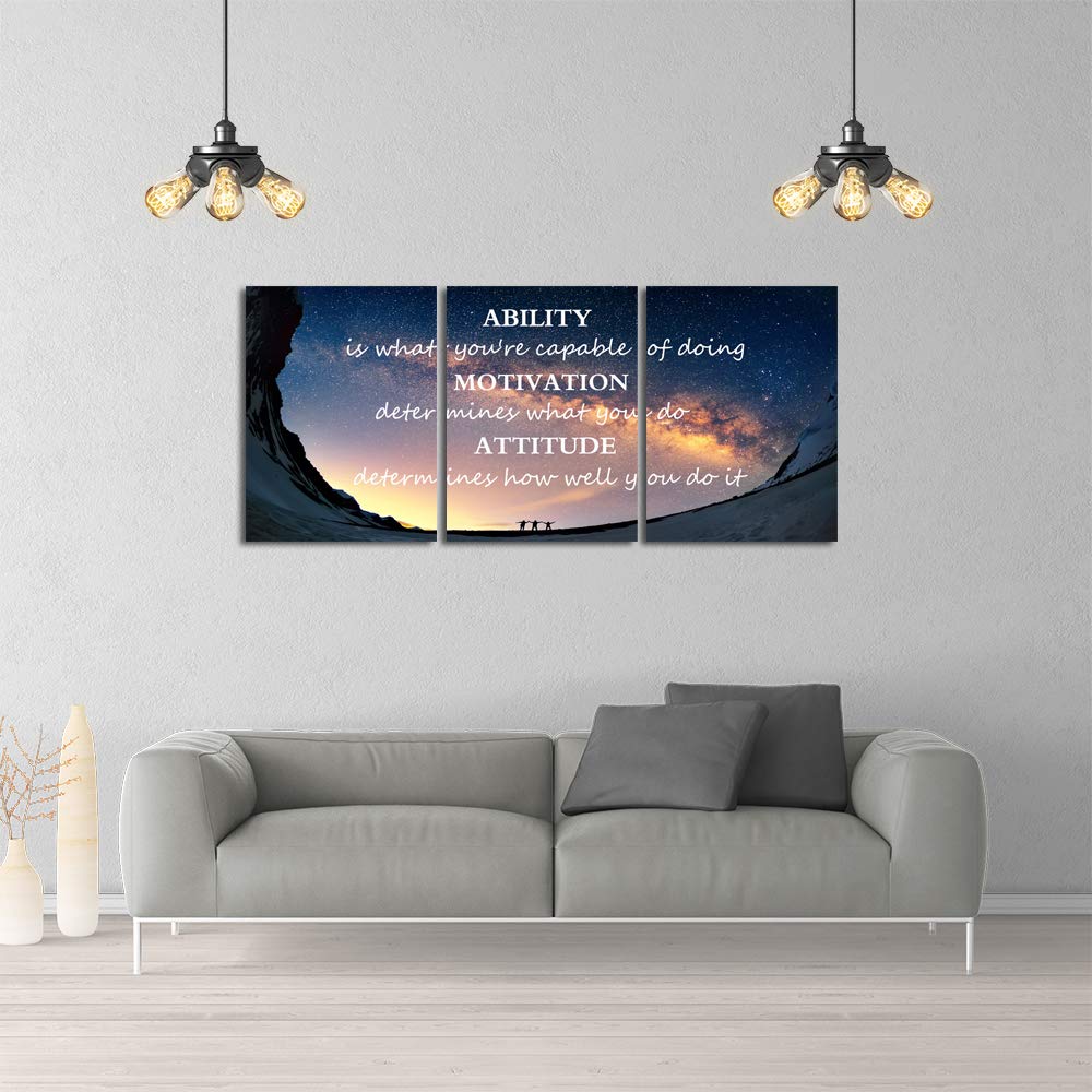 Motivational Quotes Canvas Wall Art Inspirational Ability Motivation Attitude Saying Words Posters Prints Entrepreneur Quote Home Office Bedroom Decor 3 Panels Ready to Hang - 36" W x 16" H