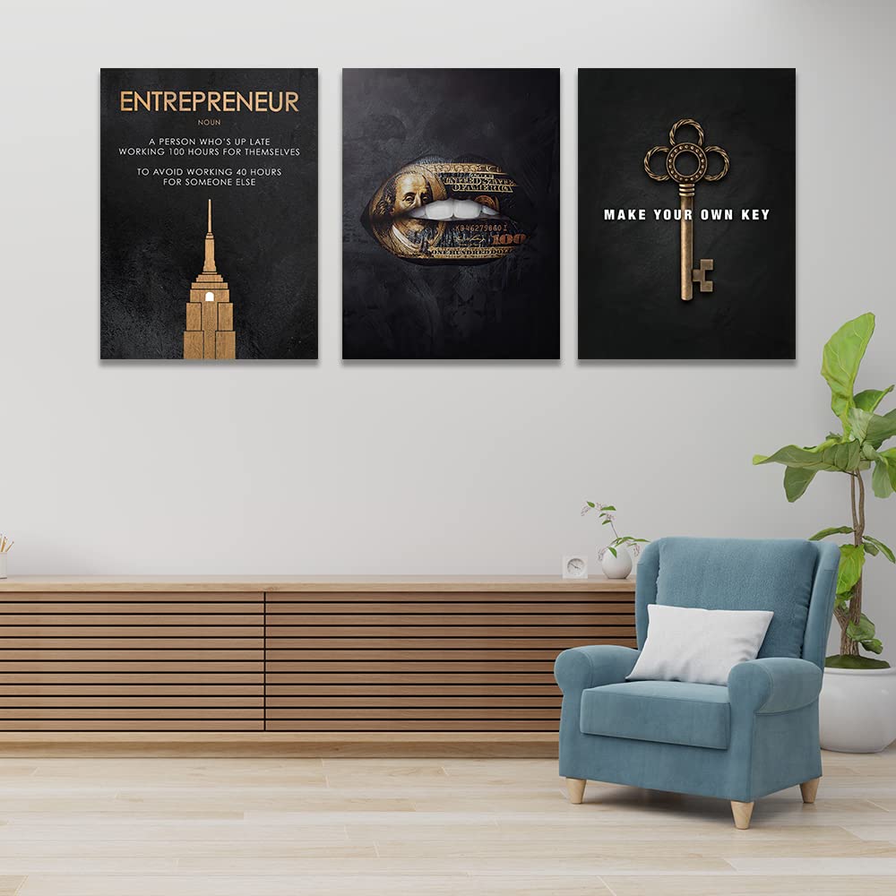 Halioyo Motivational Wall Art Canvas Prints, 3 Panel Entrepreneur Office Wall Art with Inspirational Quotes, Positive Saying Painting Posters for Living Room Bedroom(12x16inch), Ready to Hang