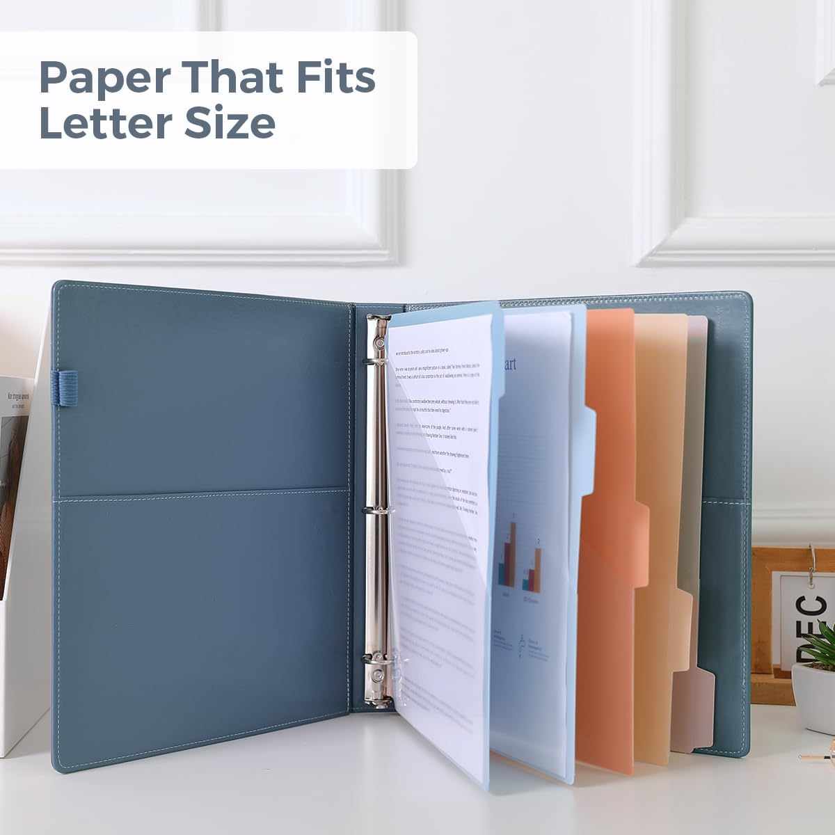 SKYDUE 3 Ring Binder with Clipboard, 13.2" × 10.2" Faux Leather 1 Inch Binder Organizer with 5 Pocket Dividers, Notepad, Labels & 2 Storage Pockets for Teachers, Students, Nurses & Office Work