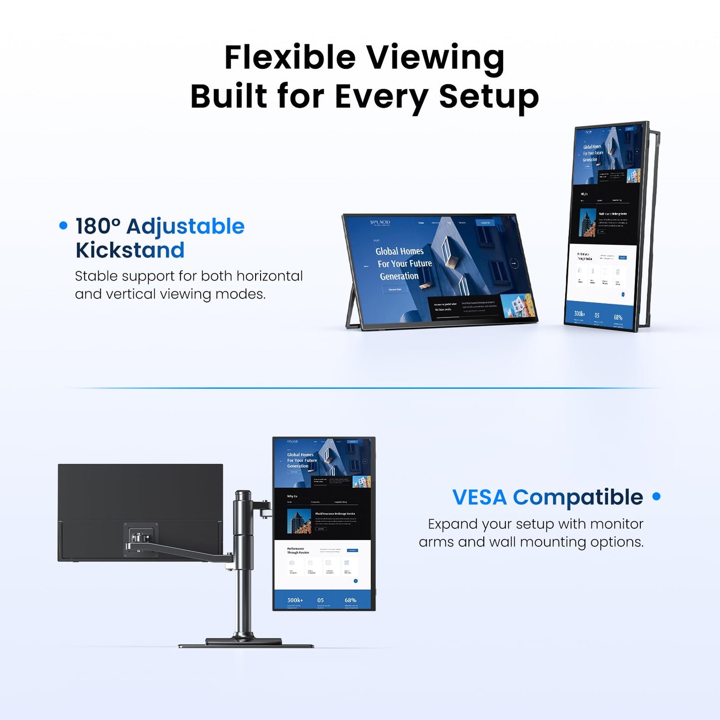 UPERFECT Wireless Portable Monitor with Battery 10000mAh, 23.8" 1080P FHD 100Hz 145% sRGB QLED Gaming Monitor with Stand, Bag & VESA, Large Second Screen for Laptop, Computer, Phone, Game Consoles