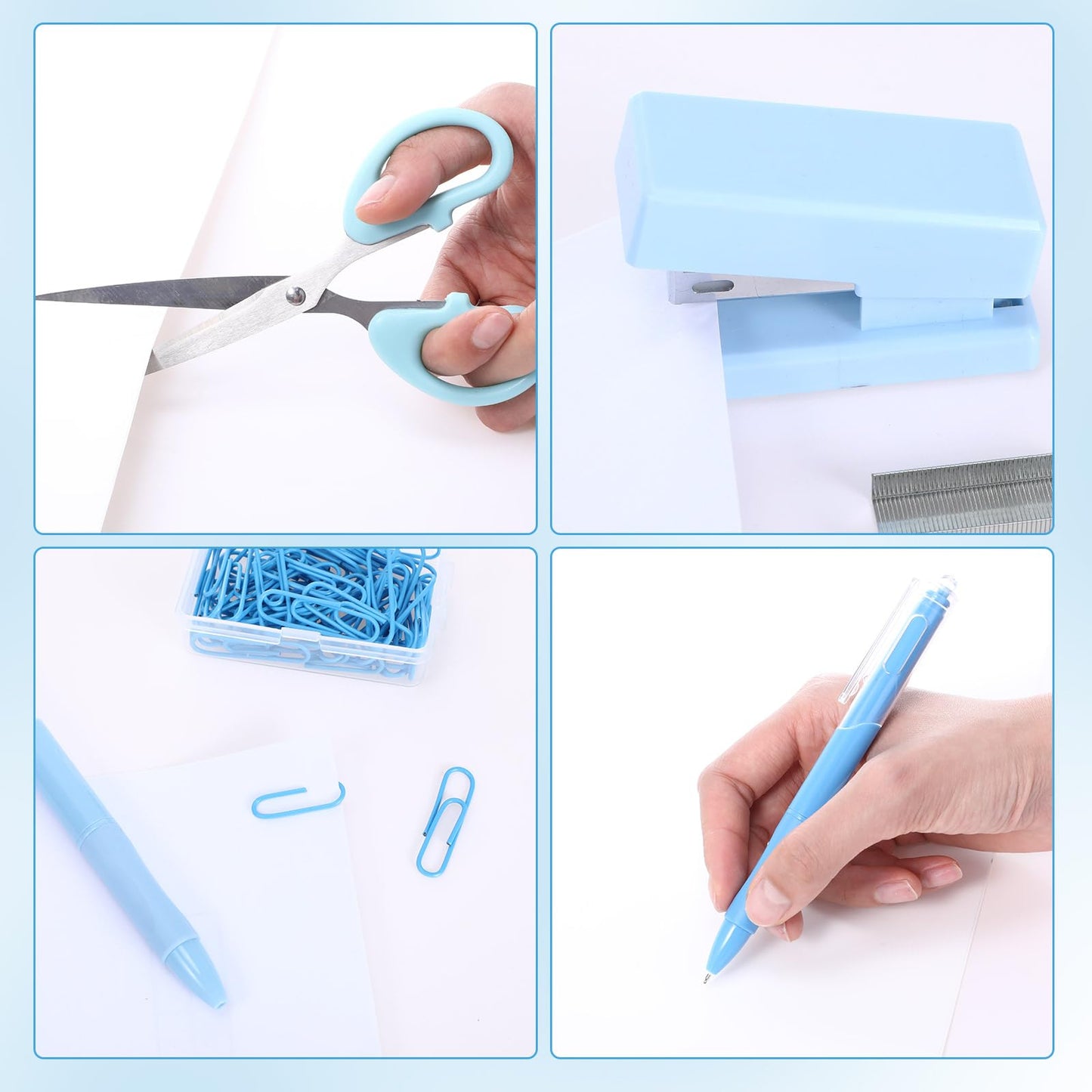 Humyoun Mini Blue Office Supplies Kit Blue School Supplies Christmas Gift Desk Accessories with Gel Pens Sticky Notes Stapler Scissor Paper Clips Index Tabs Box Cutter for Christmas Gifts Office