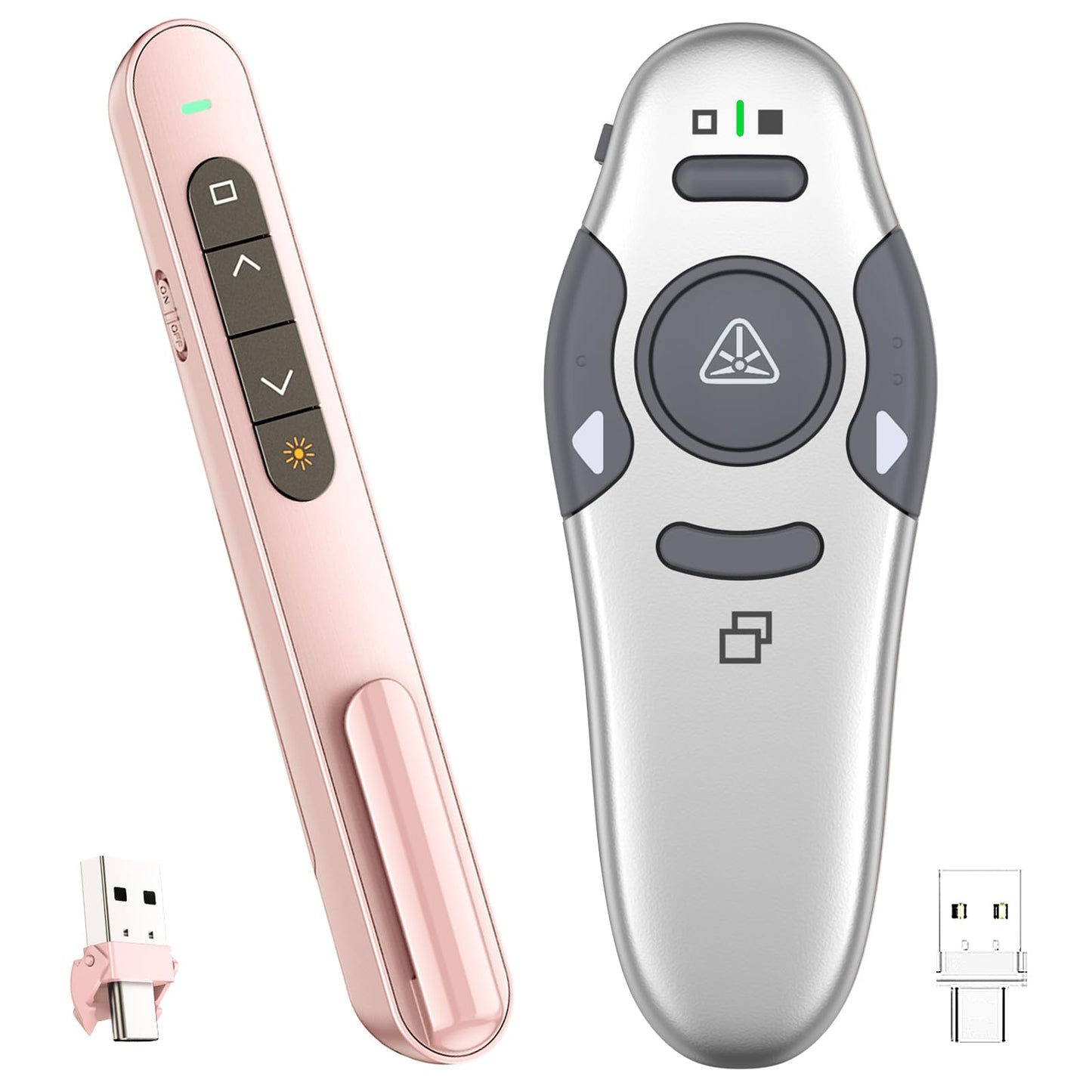 QUI Presenter Clicker USB A&C Bundle | Pen-Shaped Pink & Remote-Shaped Silver