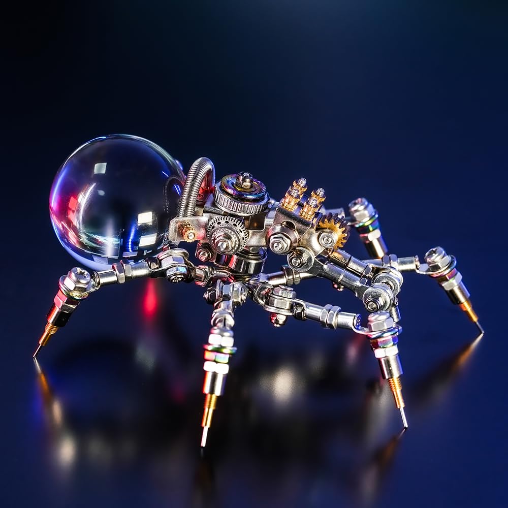 Mostarle Crystal Lamp Jumping Spider 3D Metal Puzzle, Arcynix DIY Model Kit Sci-Fi Mechanical Spider Steampunk Decor, Creative Gift & Futuristic Home Décor for Adults & Teens