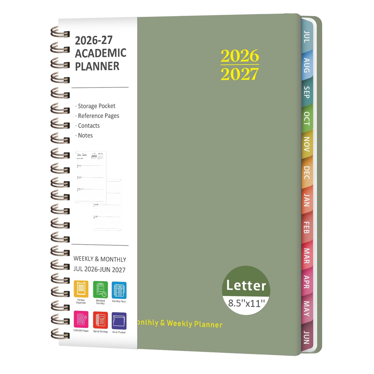 Planner 2026-2027, Weekly and Monthly Academic Planner, July 2026 - June 2027, Hardcover Calendar Agenda Book for School Year Planning, School Supplies for Teacher and Student, Letter Size(8.5'' x 11'')