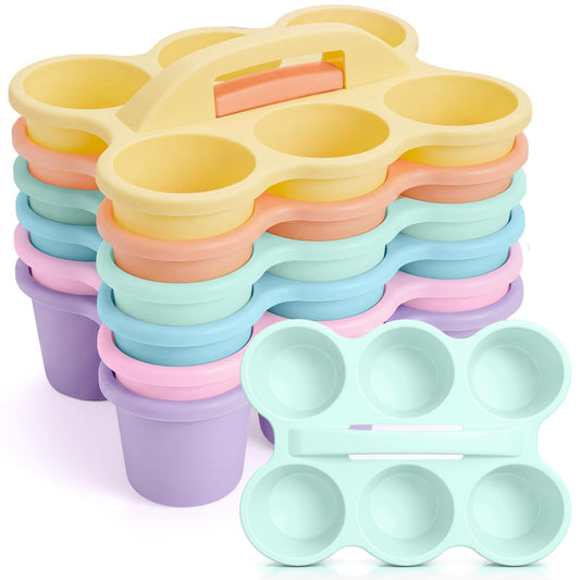 Suclain 6 Pcs Classroom Caddy with Handle Plastic Caddy Organizer with 6 Compartments Drink Cup Caddies Holder Portable Desk Crayon Storage Basket Pin for Teacher Kids Office School(Macaron Color)