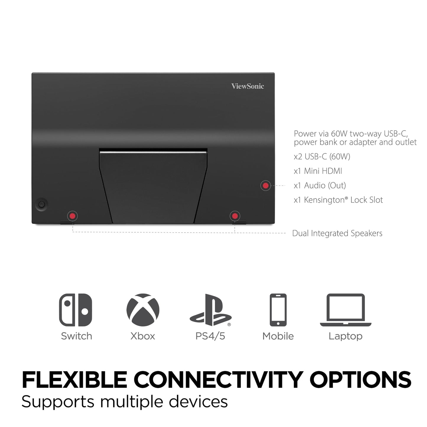 ViewSonic VX1754 17 Inch 1080p Portable Gaming Monitor, IPS Display with 144Hz for Second Screen Productivity and High-Speed Gameplay, Built-in Stand, 60W USB-C, and Mini HDMI Inputs