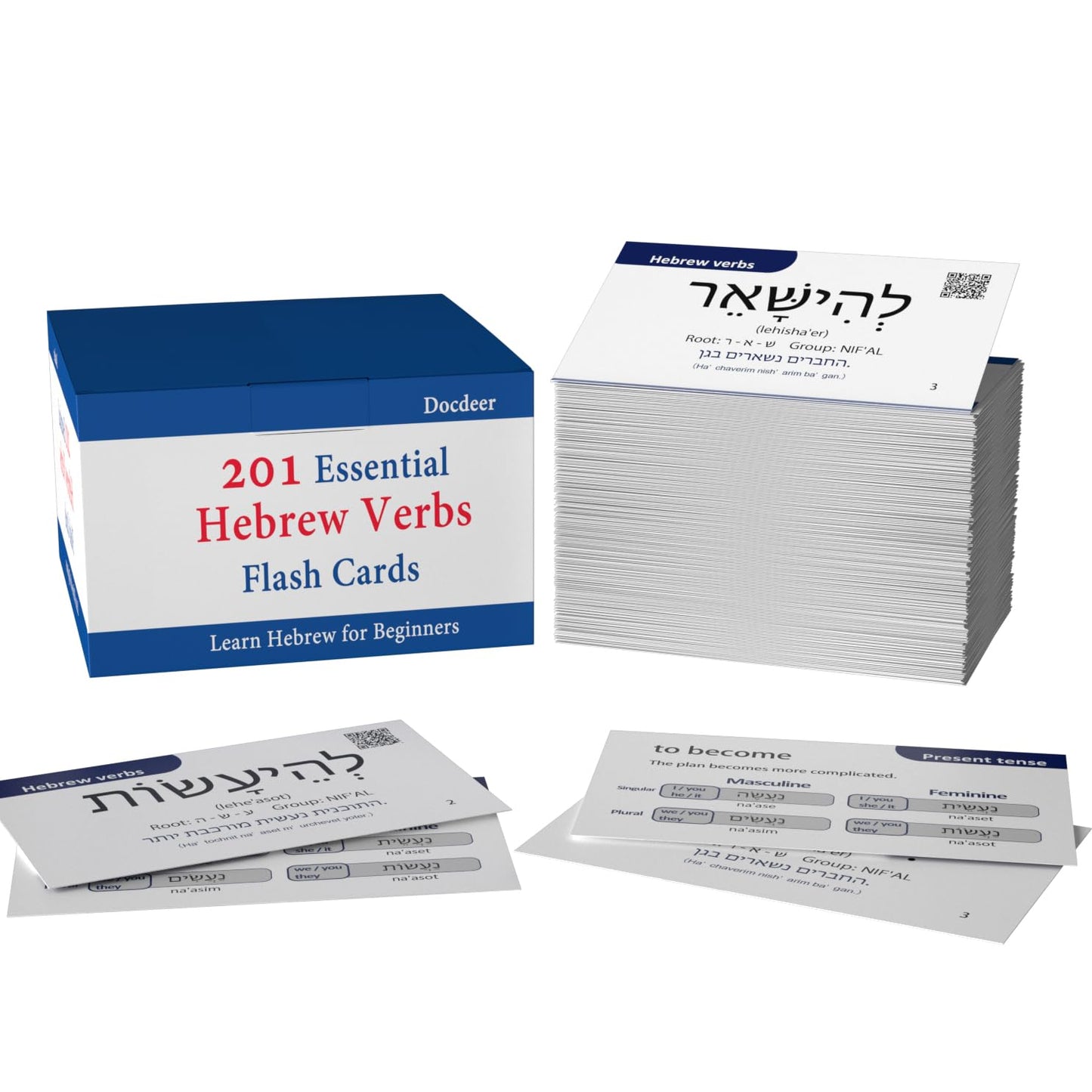 201 Basic Hebrew Verbs Flash Cards - Biblical Educational Jewish Language Learning Flashcards