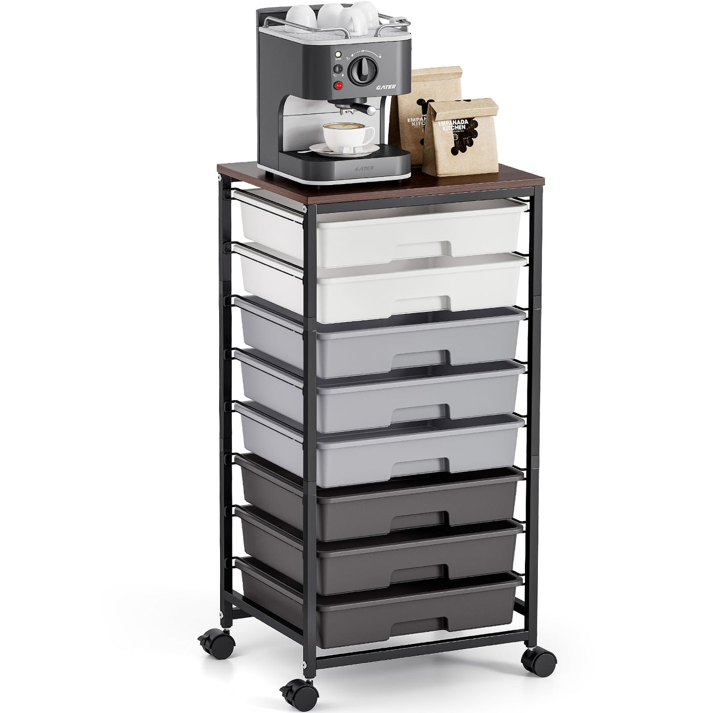 Rolling Storage Cart with 8 Drawers, Utility Cart on Wheels with Wooden Tabletop, Utility Cart for Teacher Storage, Office Organizer, Classroom Storage Cart, Craft Storage, Grey