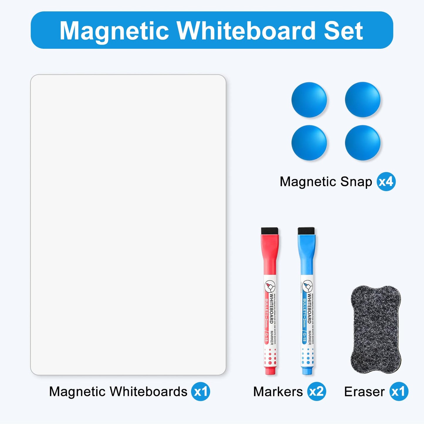 Magnetic Whiteboard for Fridge, 20" x 13" Dry Erase Board Set with Markers & Eraser, Strong Magnet & Stain-Resistant Surface, Fridge Calendar for Notes, Grocery List, Meal Planning & Family Schedule