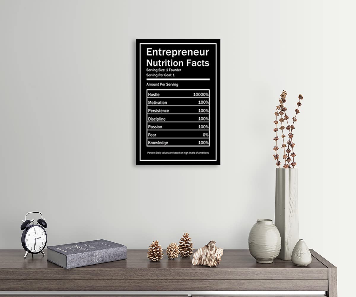 Entrepreneur Nutrition Facts Canvas Wall Art Motivational Quotes Poster Inspiring Entrepreneurship Hustle and Bustle Success Pictures Printed Artwork Office Home Decor Ready to Hang[12''W X 18''H]