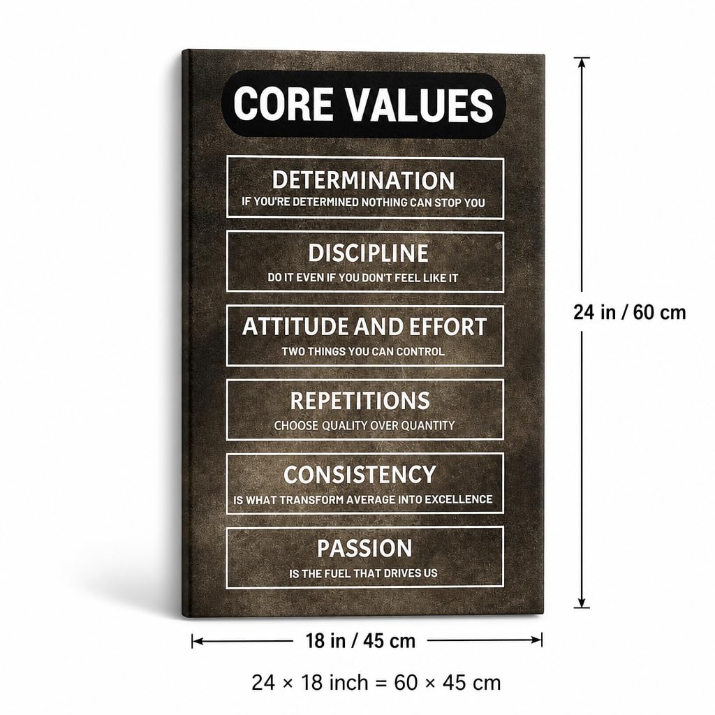 Inspirational Wall Decor Canvas - Modern Entrepreneur Art for Business Motivation, Premium Office Poster with Core Values Design, Wooden Framed Picture for Home Workspace or Team Room, 24x18 Inch