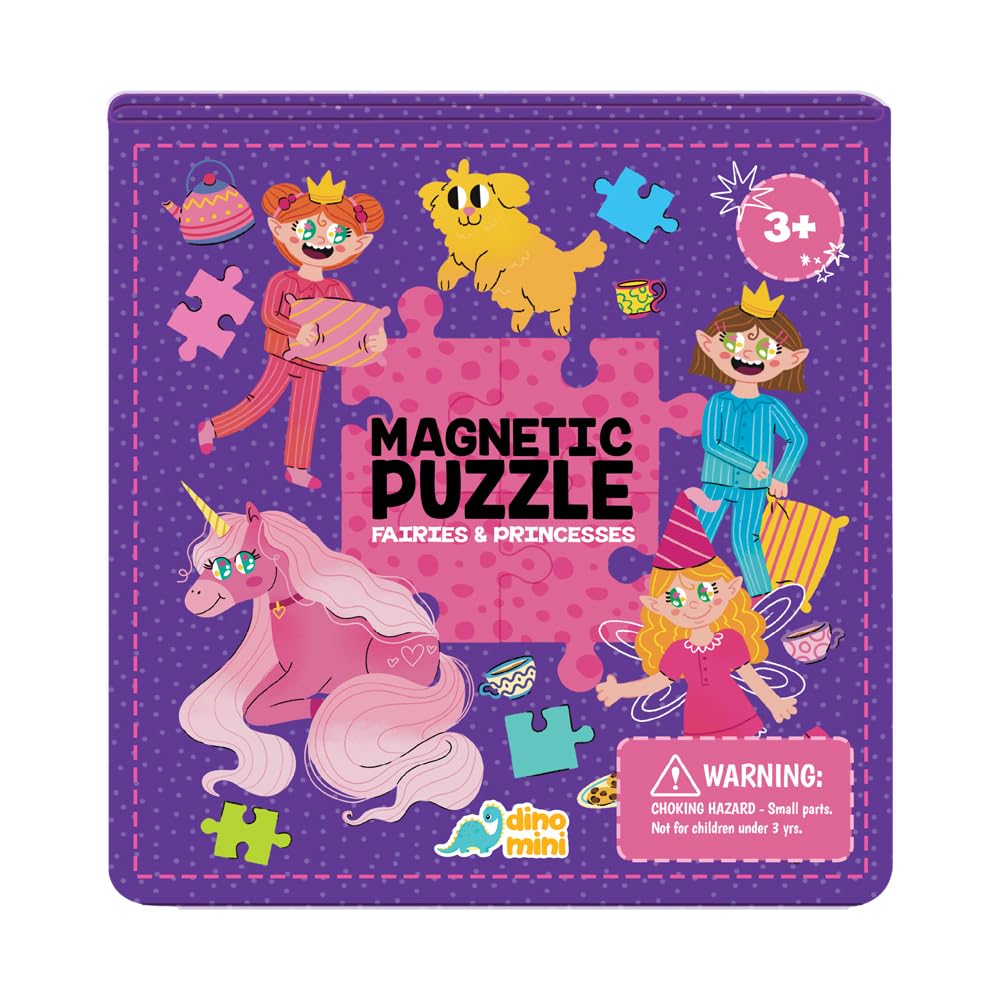 Dinomini Magnetic Puzzles for Toddlers 3-5 - Tri Fold Set with 3 x 20 Piece Magnetic Puzzles - Travel Activities for Preschoolers - Learning Activities and Toys (Fairies & Princesses)
