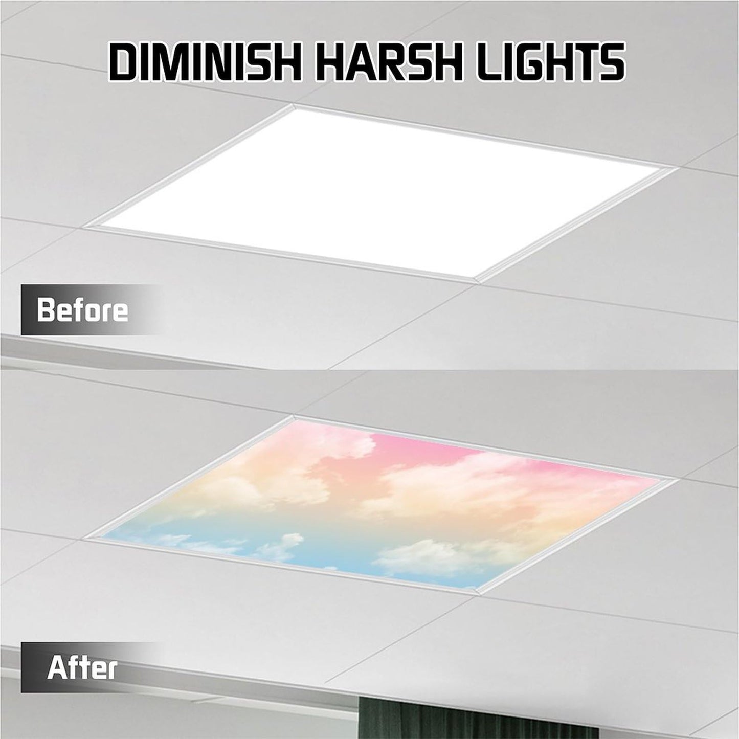 2PCS Magnetic Fluorescent Light Covers - Evening Glow Cloud Filters for Classroom & Office Drop Ceiling Lights, 4x2Feet