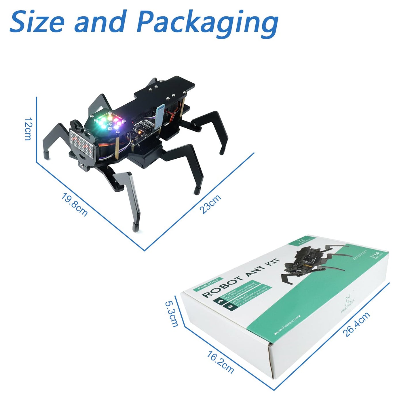 Freenove Robot Ant Kit (Compatible with Arduino IDE), Dot Matrix Expressions, Obstacle Avoidance, Wireless Control App, Ultrasonic Sensor Servo