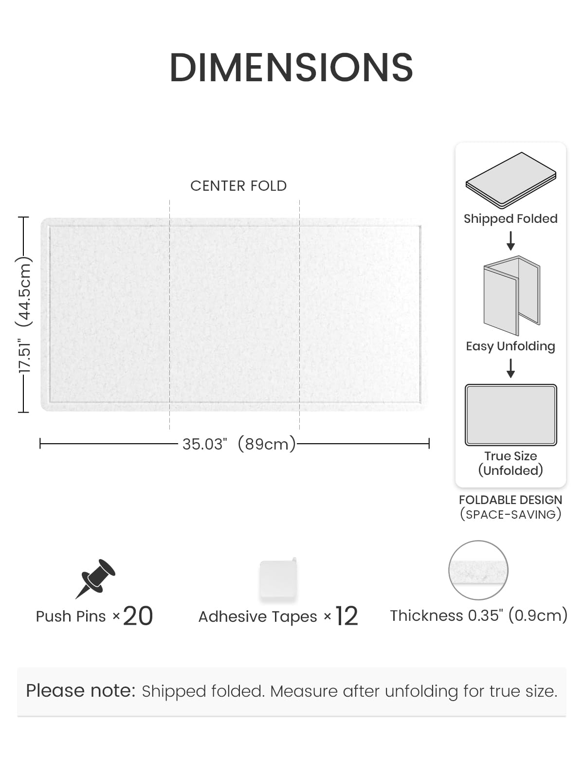 Fluxynara Bulletin Board, 35" x 17.5" Cork Board Alternative with 12 Safe Removable Adhesive Tabs, Foldable Felt Pin Board for Home Office, Classroom, Bedroom,Entryway for Walls—Light Gray