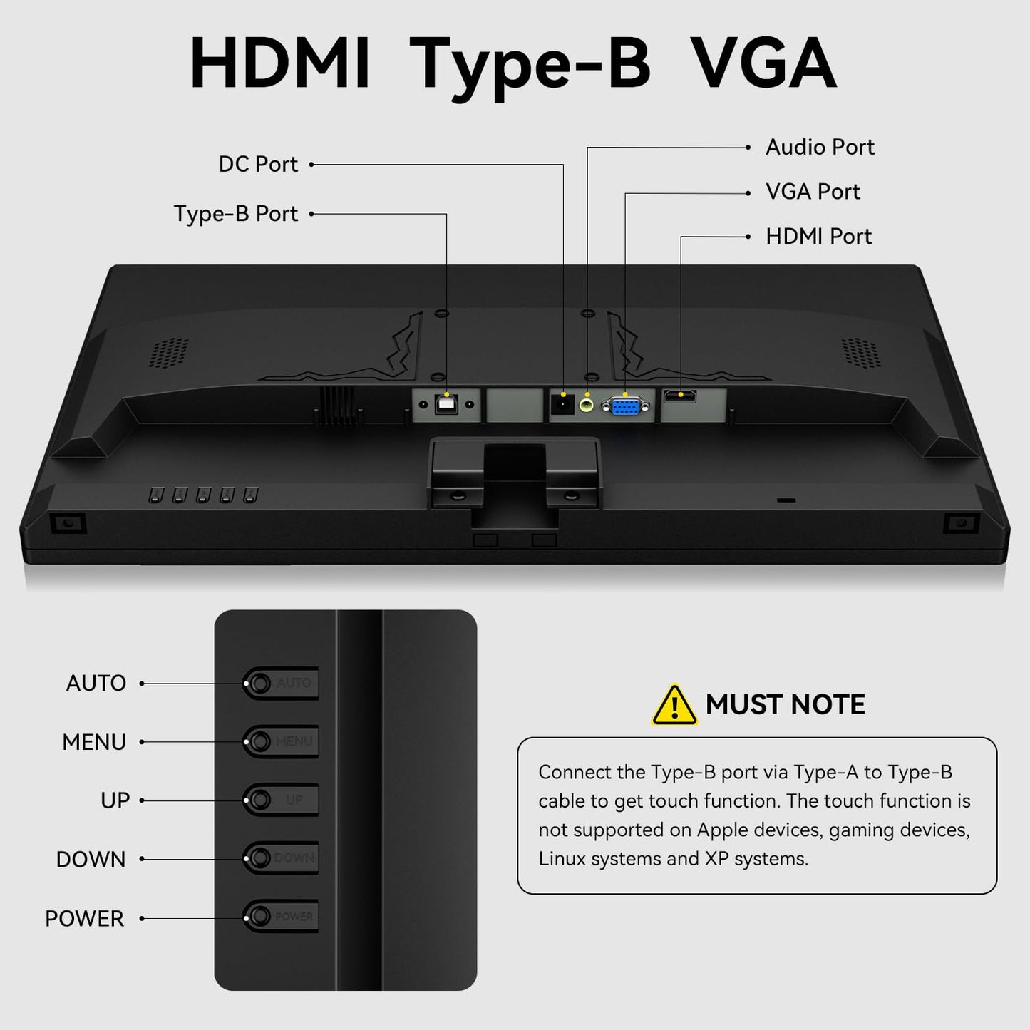 24 Inch Touchscreen Monitor VA Panel FHD 1920x1080P, 3000:1 Contrast, 99% sRGB, Height/Pivot/Swivel/Tilt Adjustable PC Touch Screen Computer Display 75Hz, HDMI, VGA, Type-B, Built-in Speakers, VESA