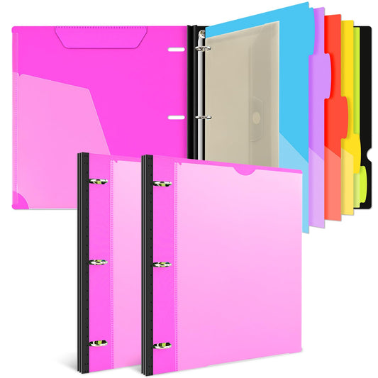 INFUN 1 Inch Telescoping Project Organizer Binder-2PCS,13 Pocket, Customizable Front Cover, 5 Colors Pocket Divider and Plastic Binder Pocket，225 Sheet Capacity-Pink